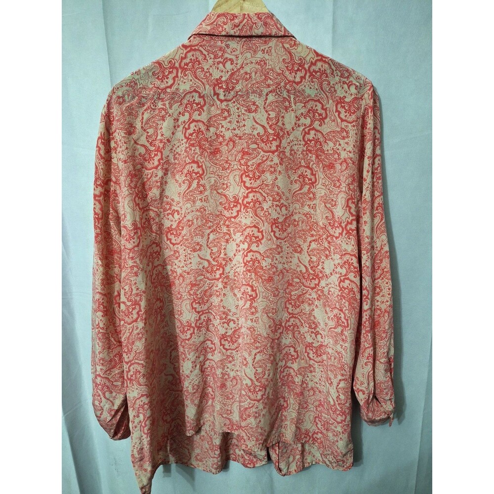 Women's 100% Silk Button Up Plus Size 2X Long Sleeve Paisley Old Money Preppy - Picture 4 of 9